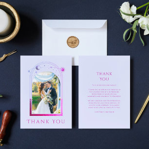 Mystieke Lavendel Roze Zon Maan Ster Foto Bruiloft Bedankkaart