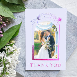 Mystieke Lavendel Roze Zon Maan Ster Foto Bruiloft Bedankkaart