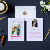 Mystieke Lavendel Roze Zon Maan Ster Foto Bruiloft Bedankkaart