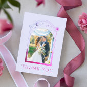 Mystieke Lavendel Roze Zon Maan Ster Foto Bruiloft Bedankkaart