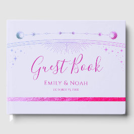 Mystieke Lavendel Roze Zon Maan Sterren Bruiloft Gastenboek