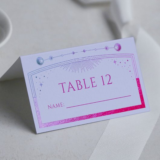 Mystieke Lavendel Roze Zon Maan Sterren Bruiloft Plaatskaartje