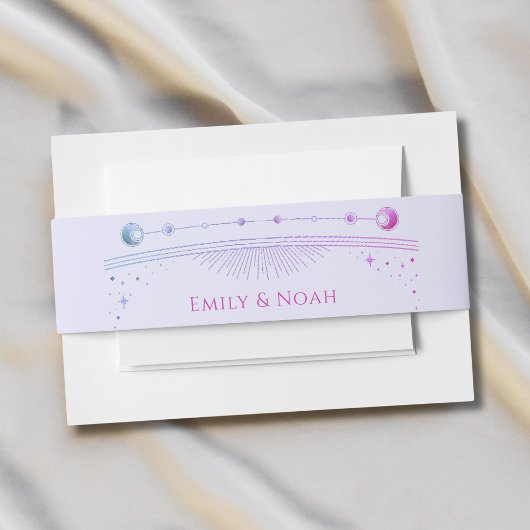 Mystieke Lavendel Roze Zon Maan Sterren Bruiloft Uitnodigingen Wikkel