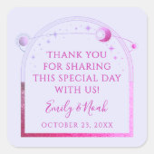 Mystieke Lavendel Roze Zon Maan Sterren Bruiloft Vierkante Sticker (Voorkant)