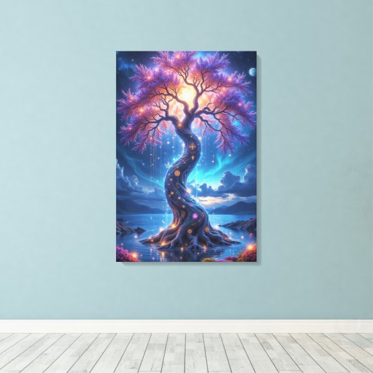 Mystieke levensboom en hemelse tuin canvas afdruk (Insitu (Houten vloer))