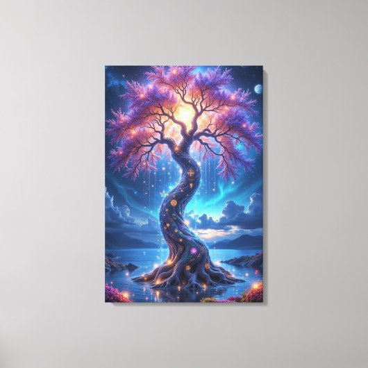 Mystieke levensboom en hemelse tuin canvas afdruk (Voorkant)