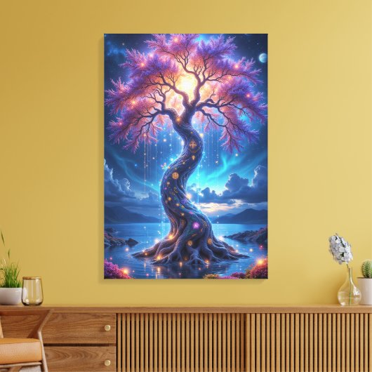 Mystieke levensboom en hemelse tuin canvas afdruk (Insitu (Woonkamer))