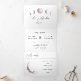 mystieke maan blush bruiloft drieluik uitnodiging