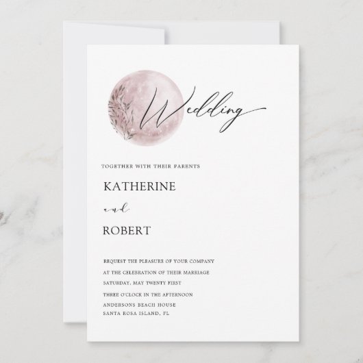 Mystieke Maan Blush Roze Bruiloft Uitnodiging (Voorkant)