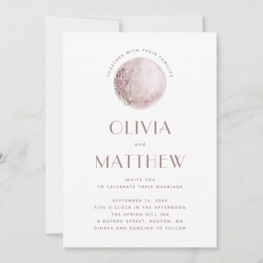 mystieke maan | Blush roze hemelse QR bruiloft Kaart (Voorkant)