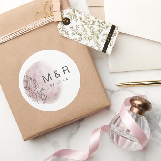 Mystieke Maan Blush Roze Monogram Sticker (Geschenken)