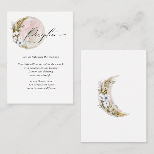 mystieke maan bohemian roze receptie informatiekaartje (Voorkant / Achterkant)