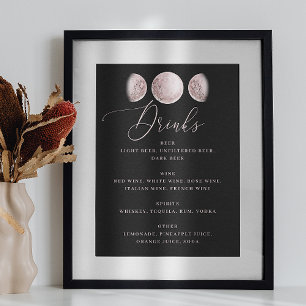 Mystieke maan elegant script zwart bruiloft drinke poster