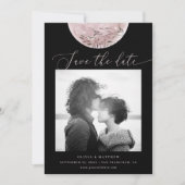 Mystieke Maan | Elegante Zwarte Kosmische Fototrou Save The Date (Voorkant)