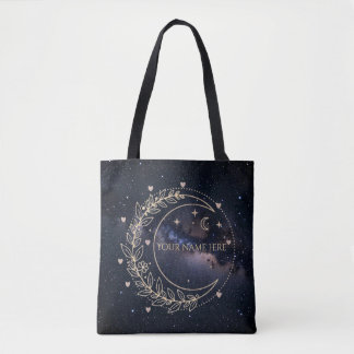 Mystieke Maan en Sterrenhemel op maat Tote Bag