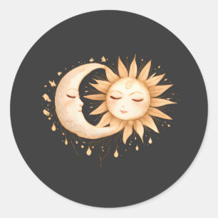 Mystieke Maan en Zon Celestiaals Boho Stijl Ronde Sticker