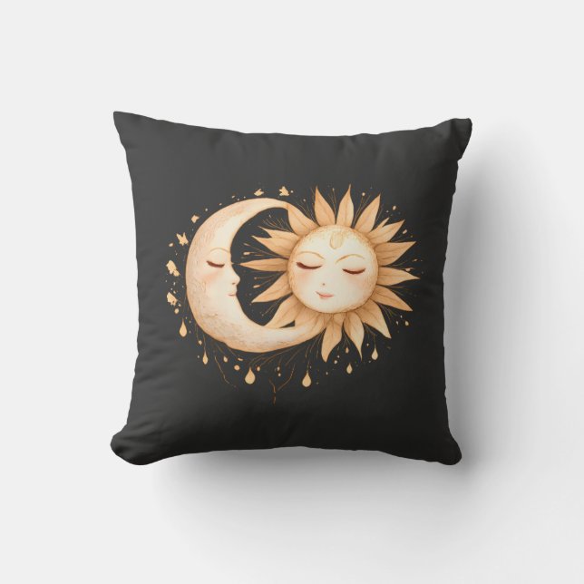 Mystieke Maan en Zon Celestiale Boho Stijl Kussen (Voorkant)