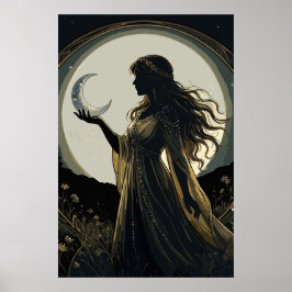Mystieke Maan Godin, Hemelse Vrouw Silhouet Poster