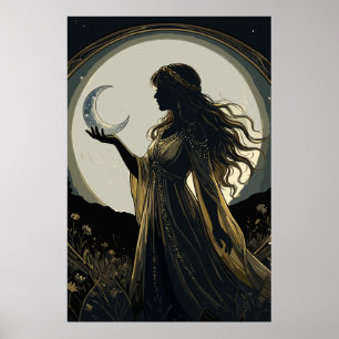 Mystieke Maan Godin, Hemelse Vrouw Silhouet Poster