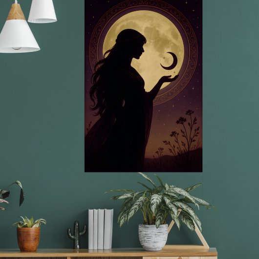 Mystieke Maan Godin, Hemelse Vrouw Silhouet Poster (Woonkamer 1)