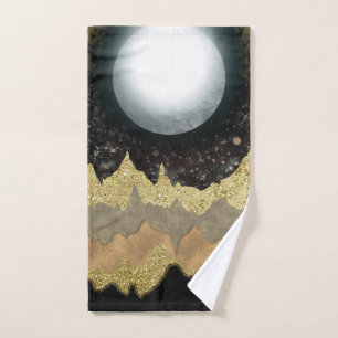 Mystieke maan goud berglandschap moderne glamour bad handdoek