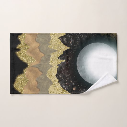 Mystieke Maan Gouden Bergen Landschap Moderne Glam Bad Handdoek (Handdoek)