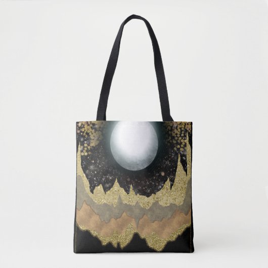 Mystieke Maan Gouden Bergen Landschap Moderne Glam Tote Bag (Voorkant)