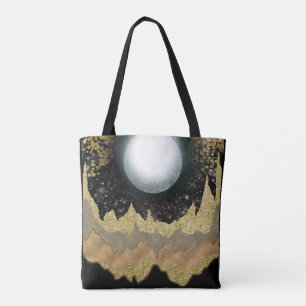 Mystieke Maan Gouden Bergen Landschap Moderne Glam Tote Bag