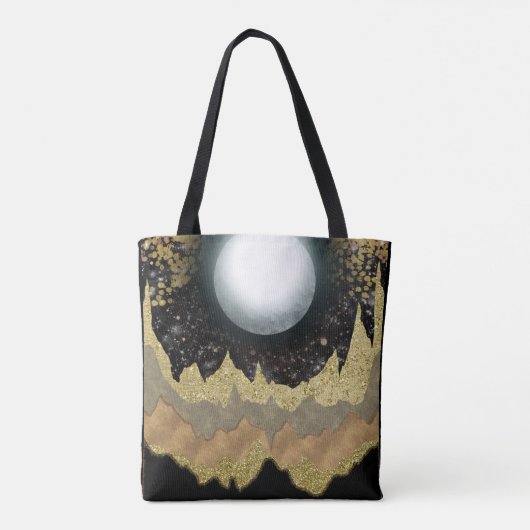 Mystieke Maan Gouden Bergen Landschap Moderne Glam Tote Bag (Achterkant)