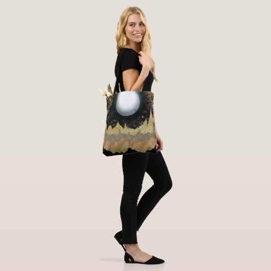 Mystieke Maan Gouden Bergen Landschap Moderne Glam Tote Bag (Op model)