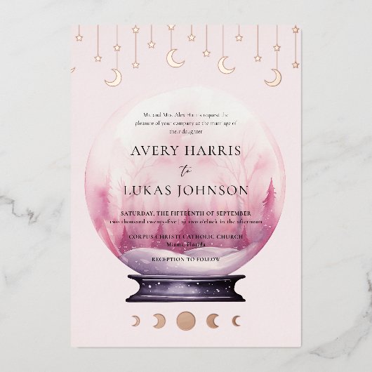 Mystieke Maan Huwelijk Folie Uitnodiging (Voorkant)