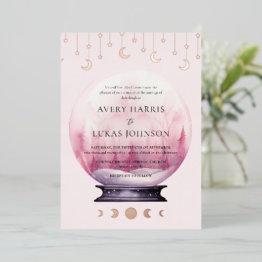 Mystieke Maan Huwelijk Folie Uitnodiging (Staand Voorkant)