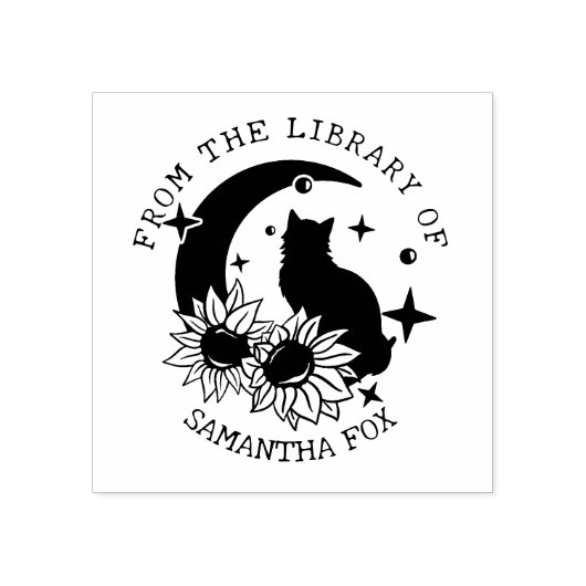 Mystieke Maan Kat Uit de Bibliotheek Van Rubberstempel (Afrduk)