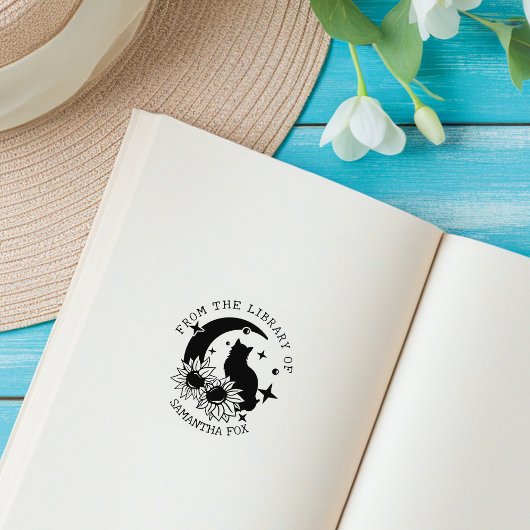 Mystieke Maan Kat Uit de Bibliotheek Van Rubberstempel