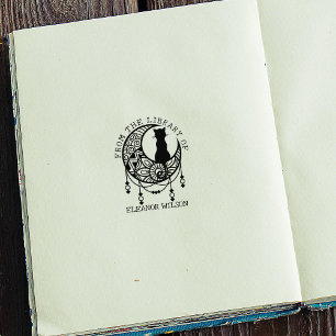 Mystieke Maan Kat Van de Bibliotheek Van Rubberstempel