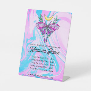Mystieke Maan Moth Roze & Blauwe Tarot prijslijst Reclamebord Met Voetstuk