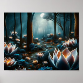 Mystieke Maan Tuin: Verlichte Bloemen Poster