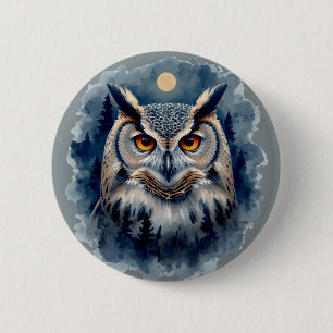 Mystieke Maanuil Watercolor Kunst Hemels Bos Ronde Button 5,7 Cm