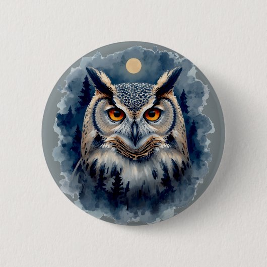 Mystieke Maanuil Watercolor Kunst | Hemels Bos  Ronde Button 5,7 Cm (Voorkant)