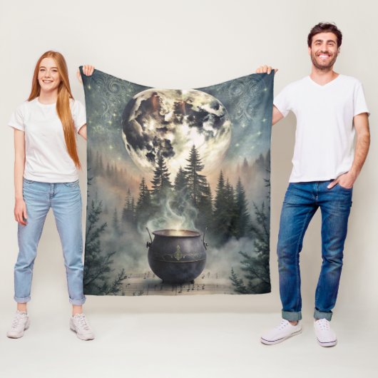 Mystieke maanverlichte boskast - Witchy Magic Art Fleece Deken (In situ)