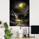 Mystieke maanverlichte grot - monochrome gloed poster (Thuiskantoor)