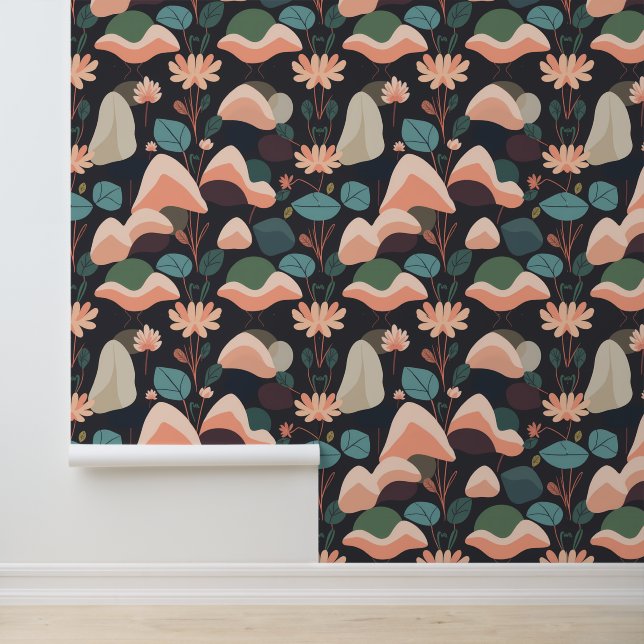 Mystieke maanverlichte tuin Abstract patroon Behang (Applicatie)