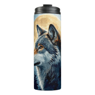 Mystieke Maanwolf Watercolor Kunst   Hemels Bos Thermosbeker