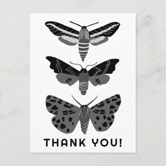 Mystieke Magische Motten Zwart en Wit DANK JE WEL Briefkaart (Voorkant)