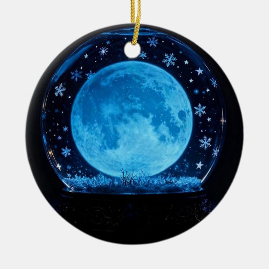 Mystieke Magische Sneeuwbol Volle Maan Keramisch Ornament (Voorkant)