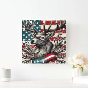 Mystieke Majestic Deer Flag Feather Vierkante Klok