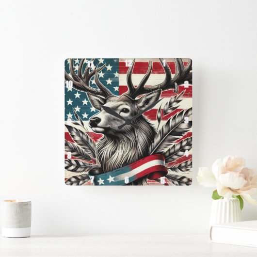 Mystieke Majestic Deer Flag Feather Vierkante Klok (Huis)