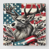 Mystieke Majestic Deer Flag Feather Vierkante Klok (Voorkant)