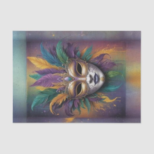 Mystieke Mardi Gras Mask Decoupage | levendig Tissuepapier (Voorkant)