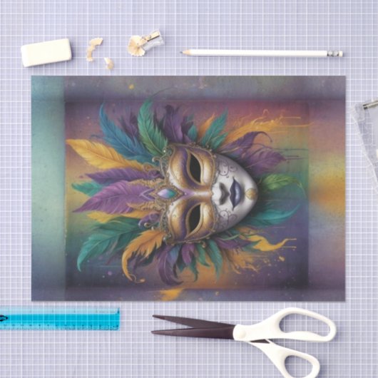 Mystieke Mardi Gras Mask Decoupage | levendig Tissuepapier (Craft)